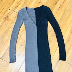 Monrow ribbed knit long maxi sweater dress two tone grey gray black stri…
